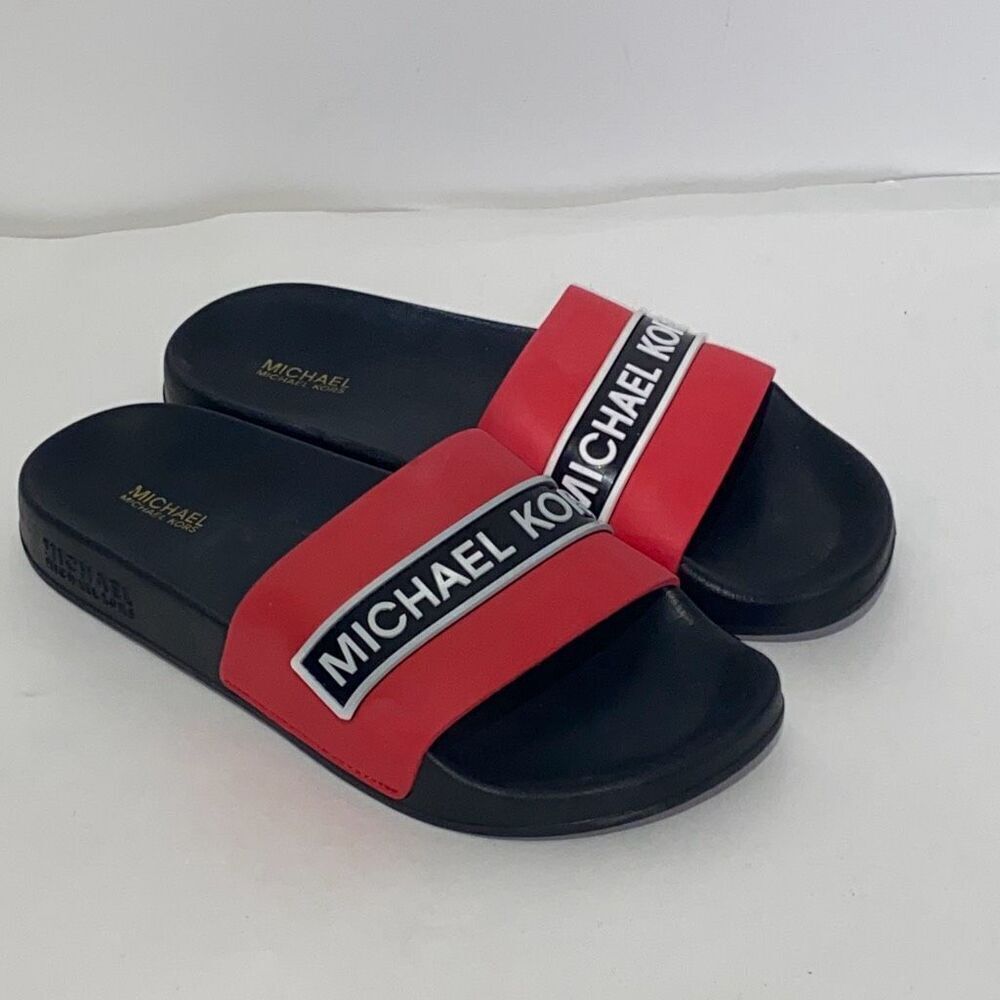 Michael Kors Men's MK Logo Jake Slides‎ Sandals Red and Black Size 7M